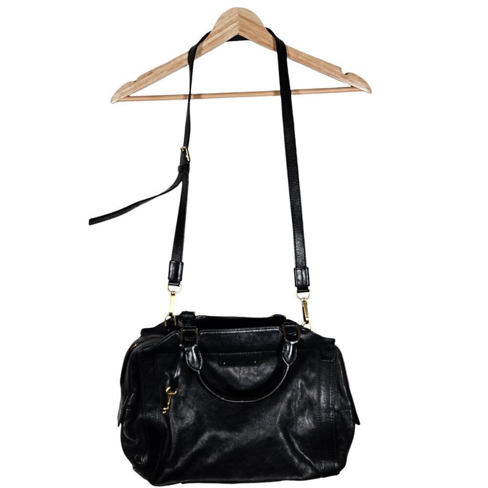 Fossil Purse Black Leather Zipper Closure Adjustable Strap Crossbody Satchel Bag